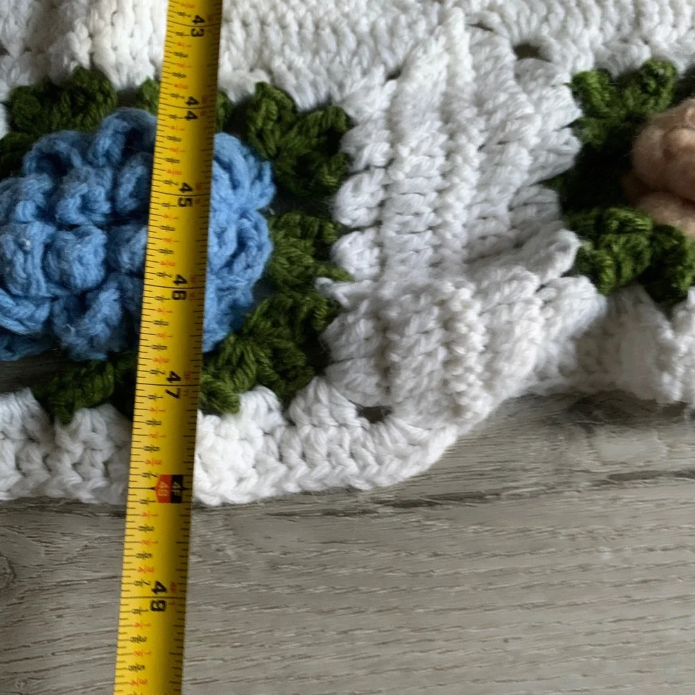 Vintage Handmade Crochet Floral Afghan Throw‎ Blanket 3D Popcorn Stitch 61x48
